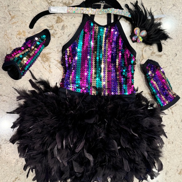 Weissman Silver Screen Multicolor sequin and feather 5 piece set S - Picture 4 of 8